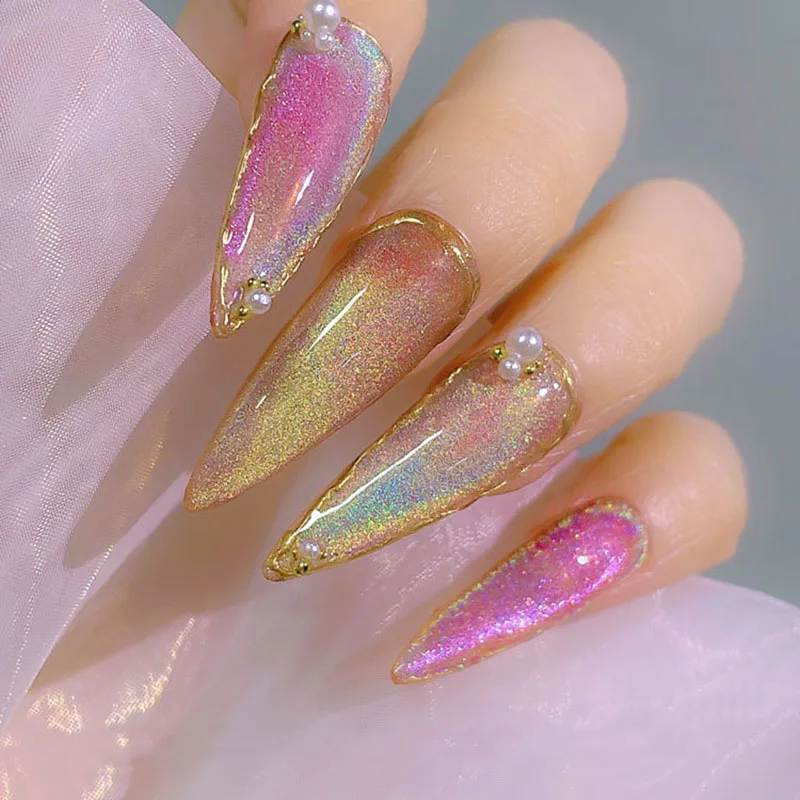 

Holographic Gel Nail Polish Soak Off LED/UV Gel Glitter Laser Cat Eyes Magnetic Gel Polish Bright Silver UV Gel Nail Polish