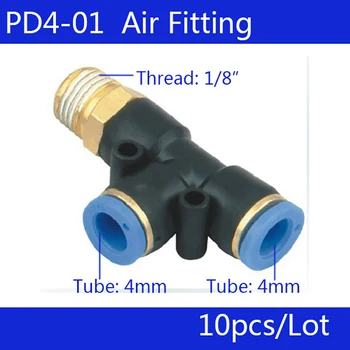 

HIGH QUALITY 10Pcs PD4-01, Pneumatic 1/8" Thread 4mm One Touch Push In T Joint Quick Fittings