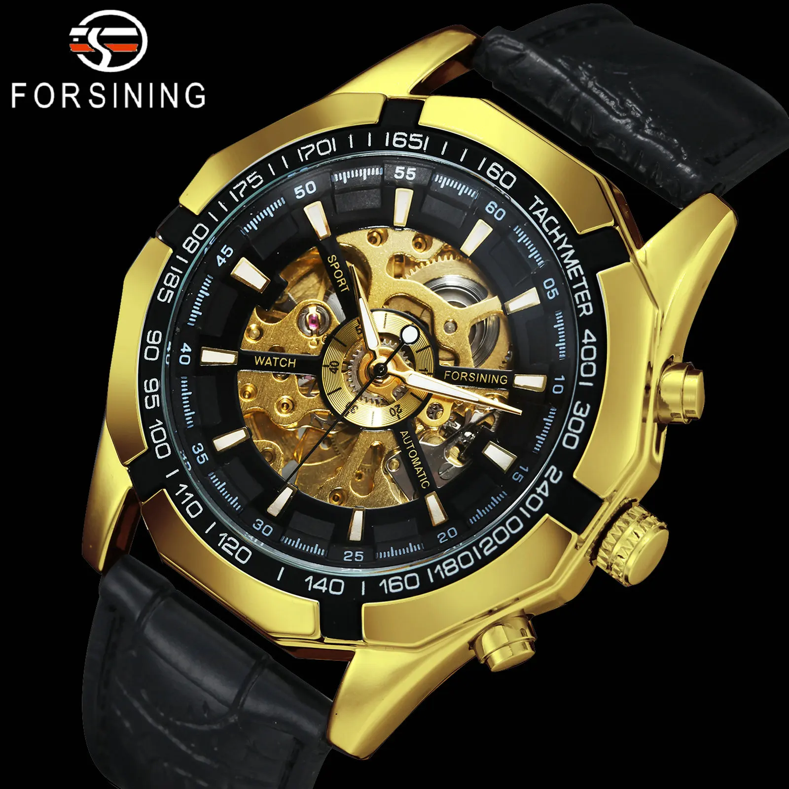 FORSINING Classic Mechanical Watch Men Fashion Casual Golden Mens Automatic Watches Top Brand Luxury Leather Strap Wristwatch | Наручные
