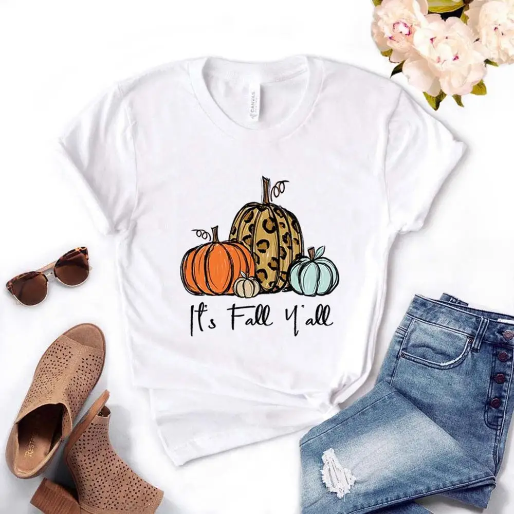 

It's Fall Y'all pumpkin leopard Women tshirt Cotton Casual Funny t shirt Gift For Lady Yong Girl Top Tee PM-35