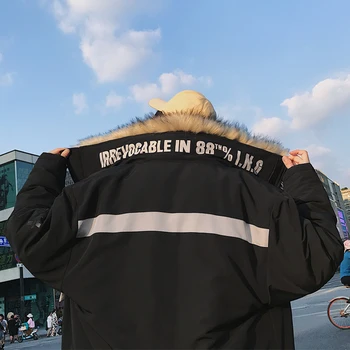 

2019 Autumn New Korean Men's National Tide Hip Hop Solid Color Fashion Trend Fur Collar Thick Loose Street Casual Cotton Clothes