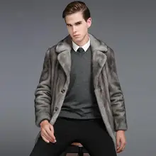 Осенний костюм с воротником из искусственного меха норки, кожаная куртка для мужчин, зимняя теплая меховая кожаная куртка, мужские свободные куртки, модные B213