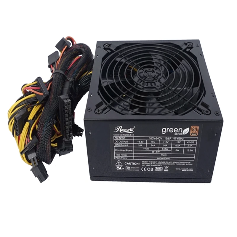 PSU для Rosewill не модульный 80 плюс Бронзовый широкий Mute игра источник питания Номинальная 600 Вт пик 700 Вт источник питания RG700-S12