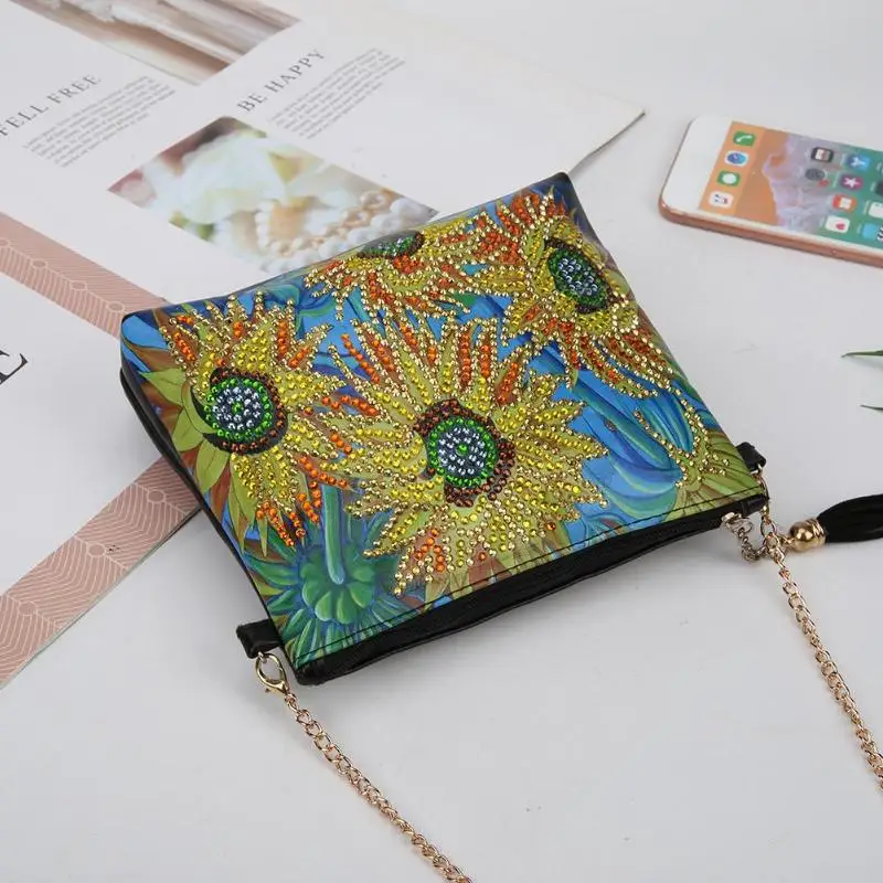 5D DIY цветок специальная форма алмазная картина кожаная цепочка сумка на плечо для женщин клатч кошелек телефон сумка