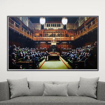 

Modern Banksy Monkey Parliament Canvas Painting Posters Prints Quadros Wall Art Picture Abstract Living Room Decor Cuadros