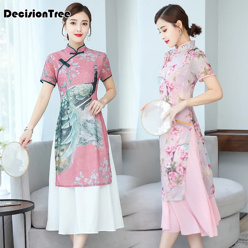 Улучшенное платье чонсам, платье с цветочным принтом, qipao vestidos, вечернее платье, ao dai, вьетнамская одежда