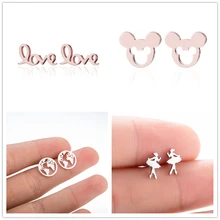 Oly2u романтические розовое золото цвет Любовник письмо серьги Нержавеющая сталь, милая Микки карта Фигура театральный балет серьги Kolczyki