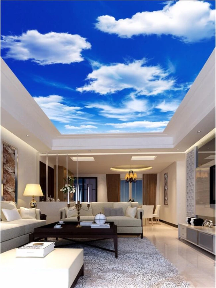 

wellyu Custom wallpaper 3d high definition blue sky and white clouds living room bedroom ceiling zenith mural papel de parede 3d