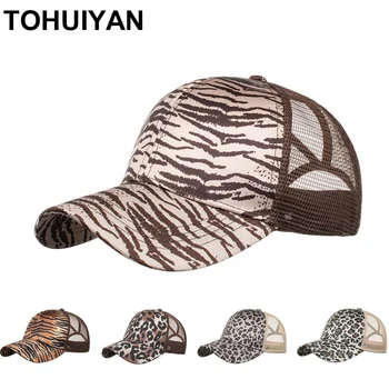 

TOHUIYAN Ponytail Trucker Cap Women Leopard Summer Hat Breathable Mesh Baseball Caps Sportswear Sunshade Hats Hot Sale Man Caps