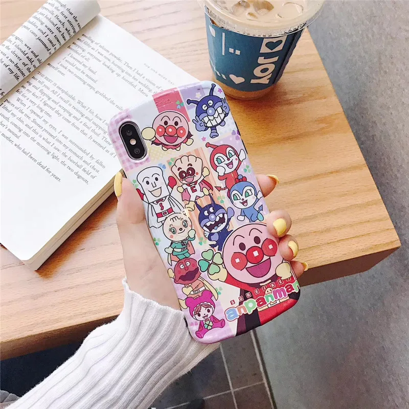 

Cute Cartoon Anpanman Cell Phone Fitted Case For Iphone 6 7 8 S Plus X XR XS XSMAX 3D Stripe Glossy TPU Silicone Protective Case