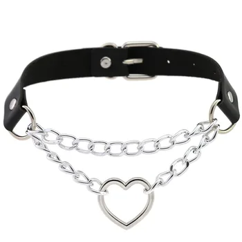 Heart Choker Goth Aesthetic Neck Chain Punk Collar For Women Girl Black Leather Chocker Emo Kawaii Jewelry Grunge Accessories