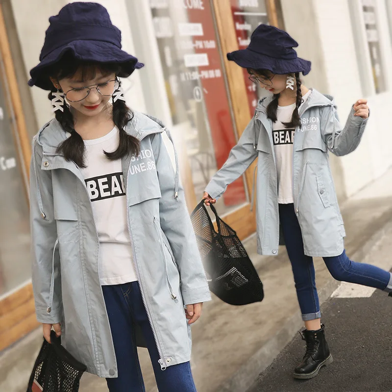 

Girls' Wind Coat 2019 Spring Clothing New Style Korean-style Childrenswear Western Style Big Kid Mid-length GIRL'S Spring And Au