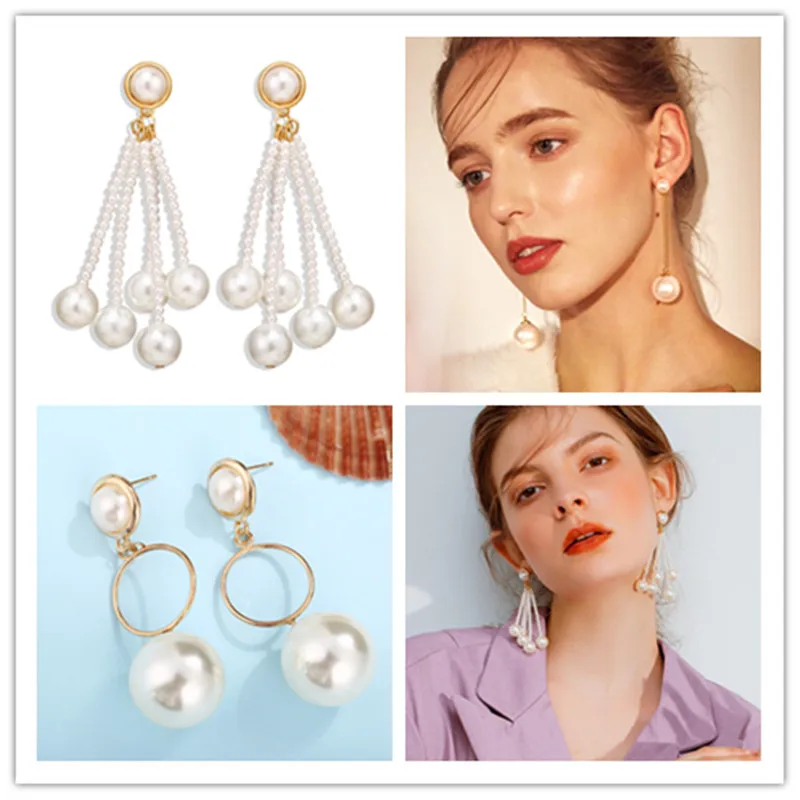

European and American classic Creative Retro Simple Drop-shaped Artificial Pearl Tassel Earrings New Earrings