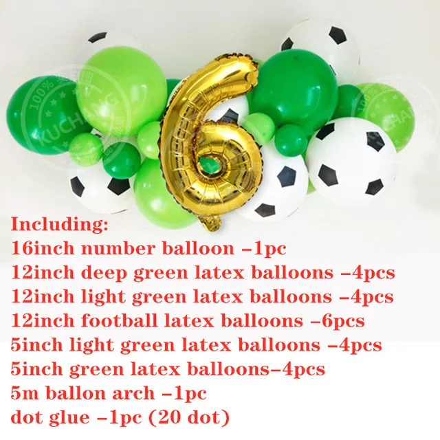 25 шт./лот футбольный воздушный шарик комплект гирлянды футбольный шар с 16 дюймовым номером воздушный шар для маленьких мальчиков день рождения украшения
