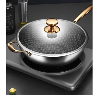 

316 stainless steel non stick frying pan no oil smoke no coating gas electromagnetic range general wok pan kitchen pot