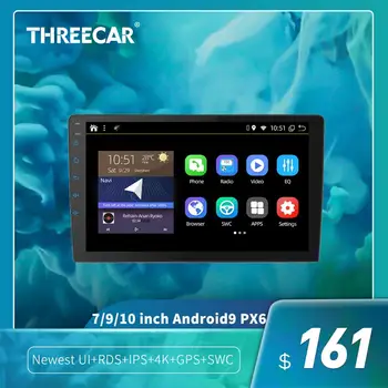 

Threecar Android 9.0 Ouad Core PX6 Car Radio Stereo GPS Navi Audio Video Player PC Box Wifi BT HDMI AMP 7851 OBD DAB + SWC