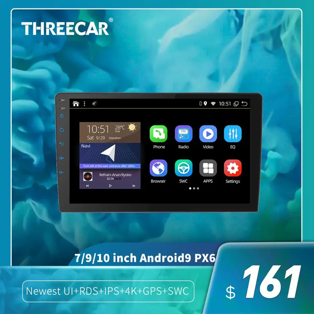 Автомобильный радиоприемник Threecar Android 9 0 Ouad Core PX6 стерео GPS навигация аудио видео