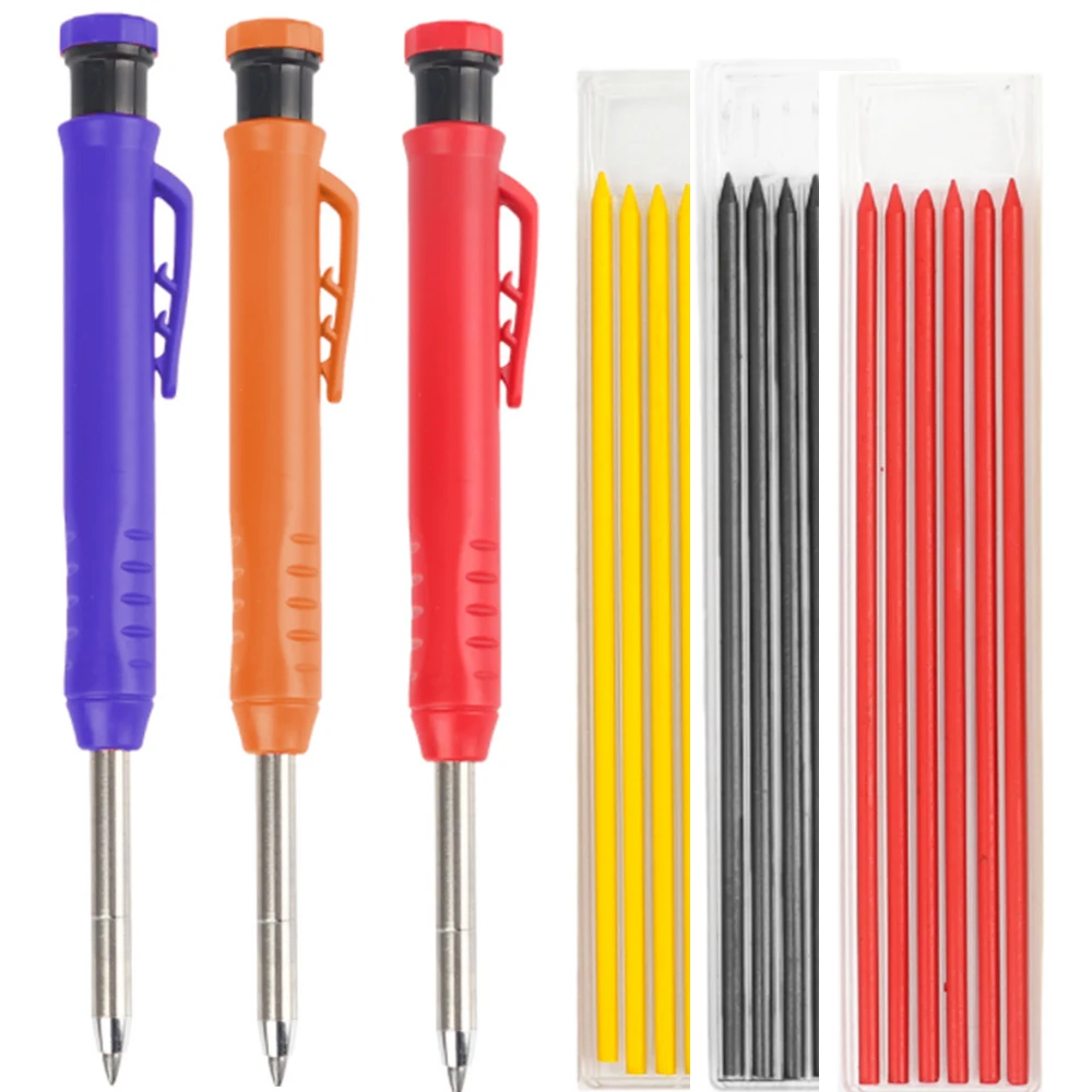 

Твердый плотничный набор карандашей со сменными выводами, встроенная точилка, механический карандаш с глубоким отверстием, набор деревообрабатывающих маркеров