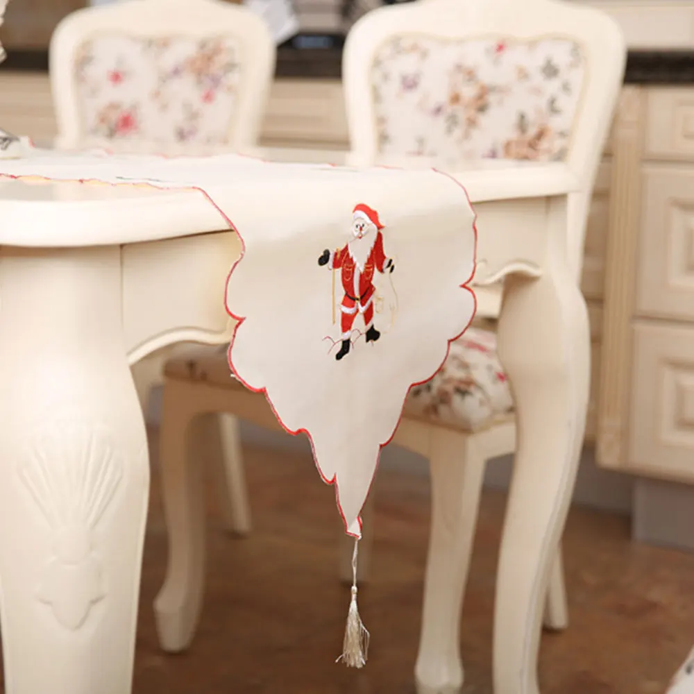 Christmas Table Flags Cover Embroidery Tablecloth Party Home Decorations Decors