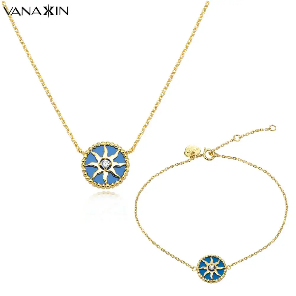 VANAXIN 925 пробы Серебряные Ювелирные наборы для женщин Защита от солнца дизайн синий корпус классические ожерелья и браслеты прозрачный CZ под... VANAXIN 925 пробы Серебряные Ювелирные наборы для женщин Защита от солнца дизайн синий корпус классические ожерелья и браслеты прозрачный CZ под...