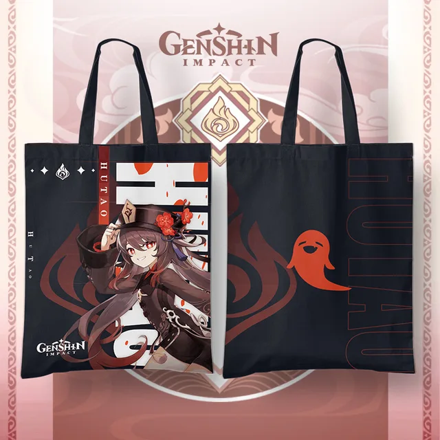 Genshin Impact Anime Cosplay Baal Kazuha Canvas Tote Bag Zhongli Yoimiya Xiao Ayaka Ganyu Hu Tao Klee Kids Collection Gifts Hu Tao