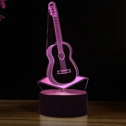 Lampe Led 3D avec guitare, plaque acrylique, Base à capteur tactile, décoration de la maison, chambre à coucher, veilleuse d'ambiance USB, 7 couleurs, cadeaux de noël pour enfants 