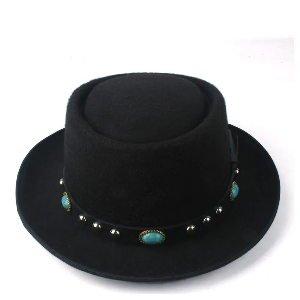Женская и Мужская шерстяная шляпа-пирожок с плоской фетровой шляпой для джентльмена Элегантная Дамская гамблер Трилби чародейная шляпка для церкви размер 58 см