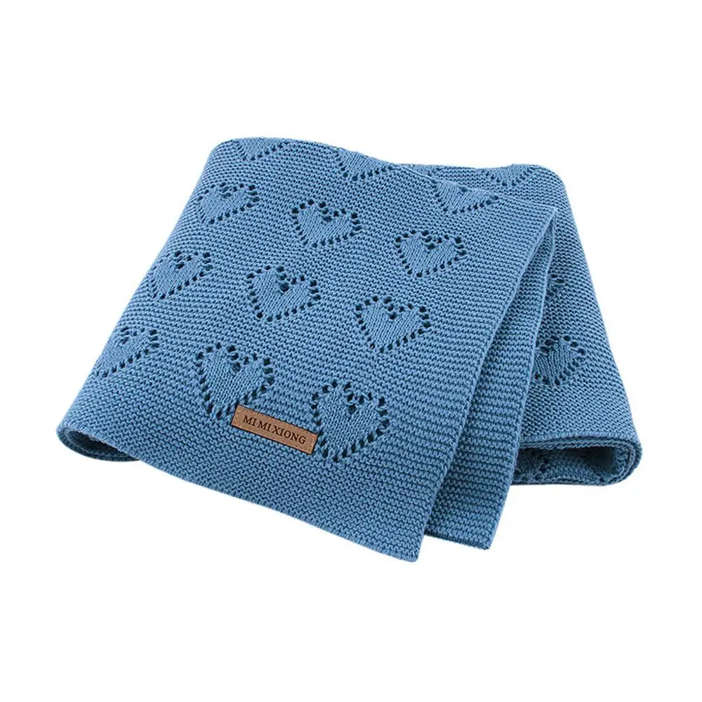 Вязаные одеяла для новорожденных, мягкие постельные принадлежности, одеяла для сна, детская прогулочная коляска#35 - Цвет: Синий