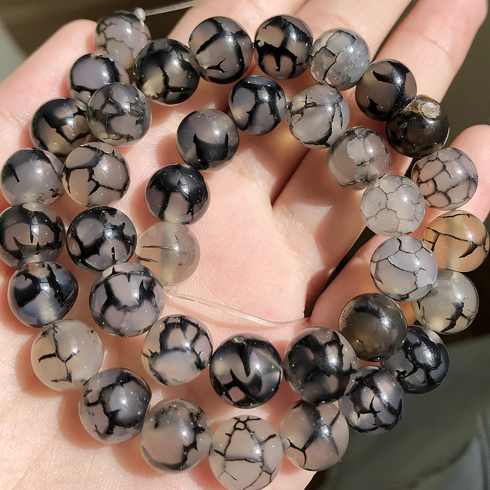 Perles d'espacement rondes en verre de veine de Dragon gris, pour la fabrication de bijoux – Image 6