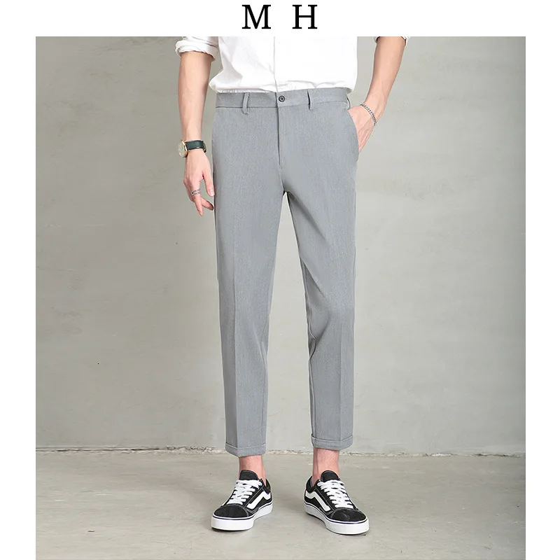 light gray EWQ/черный Для Мужчин's Костюмные брюки мужской прямо, канистра Смарт Повседневное, Саморазвитие, тренд, подходит ко всему, ботильоны-Длина брюки 9Y0060 - Цвет: light gray