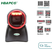 HBAPOS – Scanner de codes barres 1D 2D, mains libres, lecteur de codes barres filaire USB, détection automatique, décodeur rapide, tête de balayage réglable