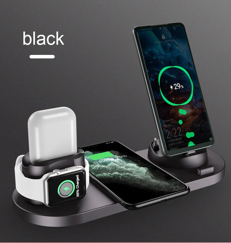 6 in110W Qi Беспроводное зарядное устройство док станция для Iphone Airpods Micro USB Type C
