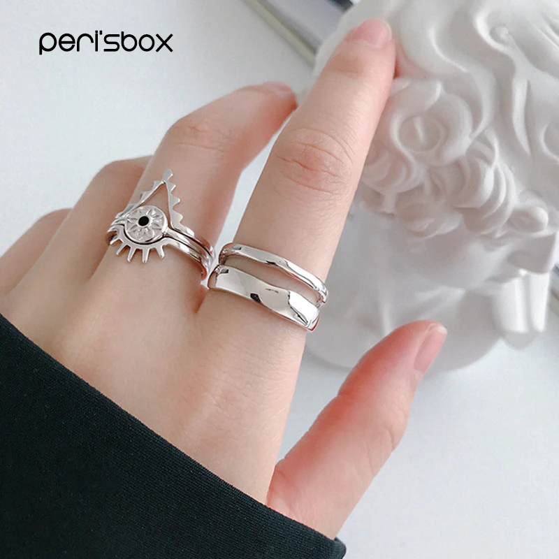 

Peri'sBox Irregular Gold Ring Double Line Layering Rings for Women 925 Sterling Silver Ring Simple Instajewelry Adjustable 2019