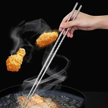 

1 Pair Stainless Steel Long Chopsticks Kitchen Cooking Tools Deep-fried Noodles Chopsticks