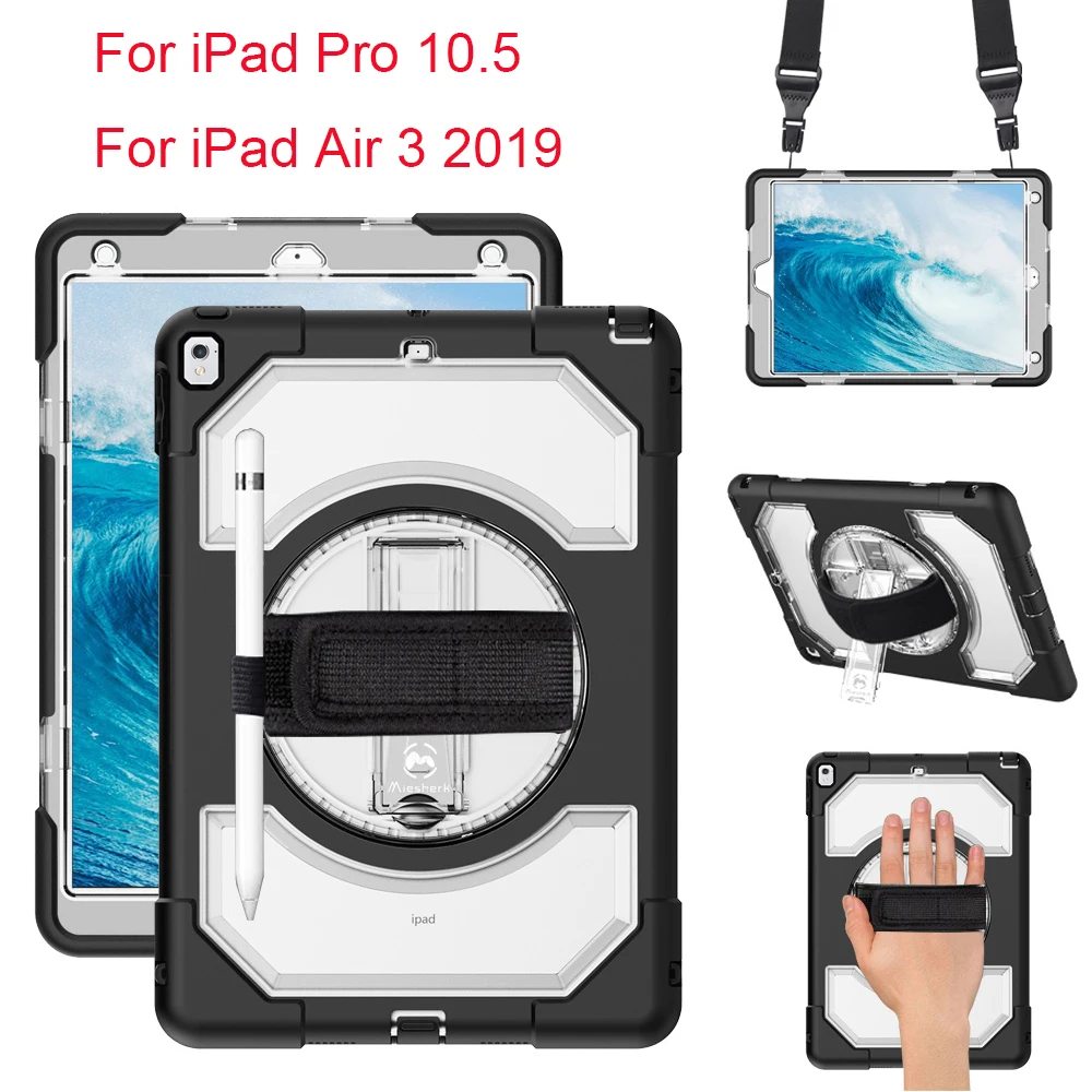 Детский чехол для iPad Pro 10,5 дюймов с держателем карандаша, защитный чехол с защитой от падения, чехол с вращающейся ручкой и подставкой, ремешок на шею FHL02