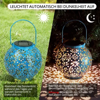 

Practical Solar LED Iron Art Lantern Light Durable Multi-functional Garden Yard Path Handheld Lighting Hanging Lamp