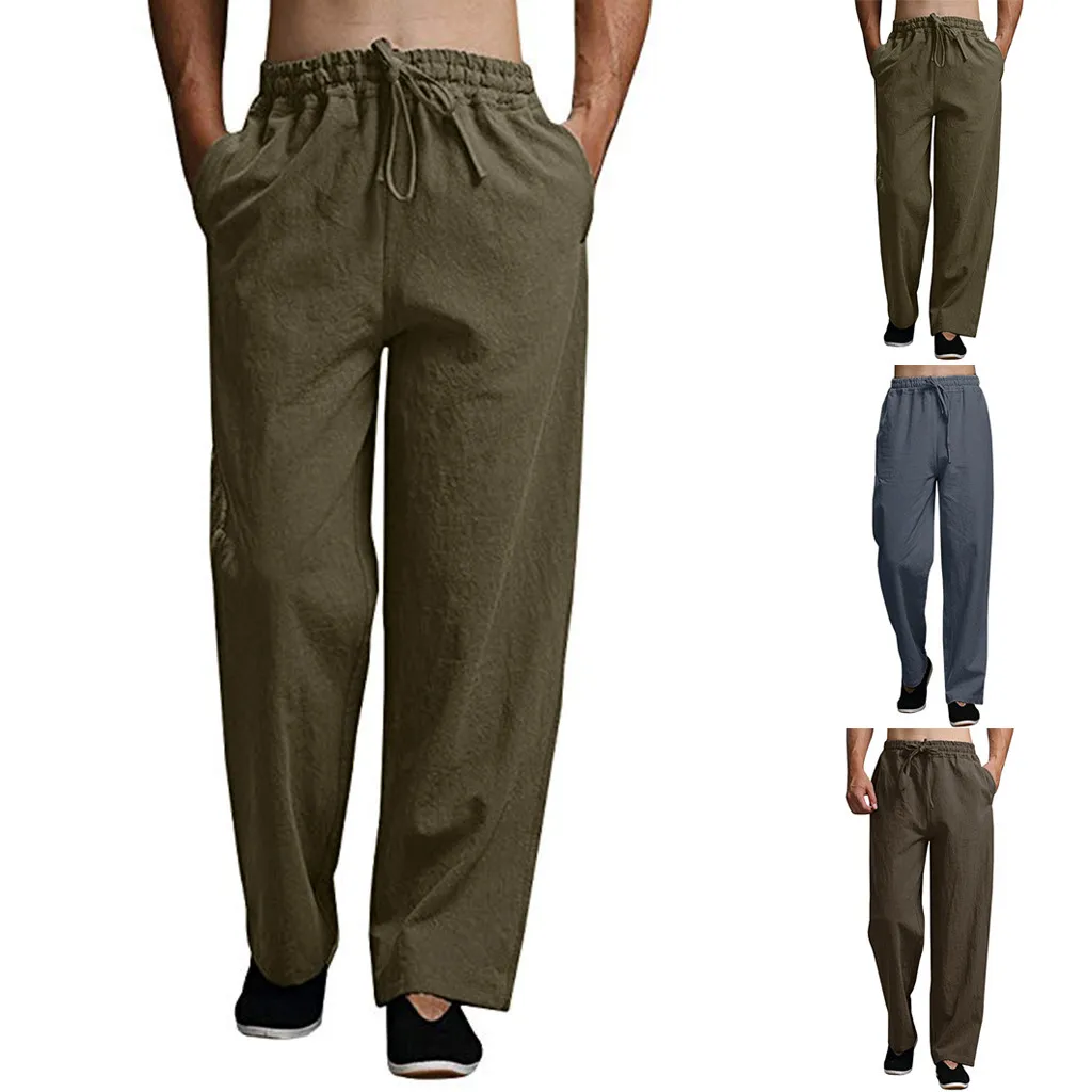 Men Pants Men Summer Fashion Casual Cotton Long Pants Solid color Casual Pants Beach L-4XL Men Pants Linen