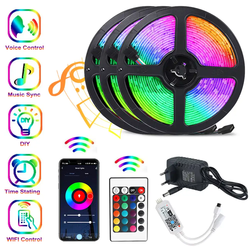tira de luces led rgb 5050 sincronizacion de musica con control remoto tiras de luz led que cambia de color para dormitorio pared de tv espejo de