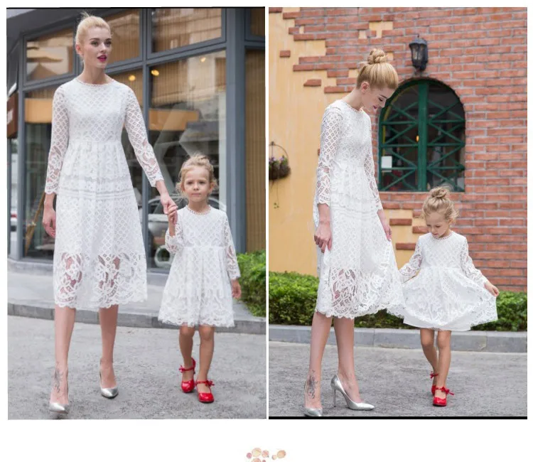 Модные платья для мамы и дочки; кружевное платье для девочек; одинаковые комплекты для семьи; Mae e Filha Vestido; Одинаковая одежда для семьи