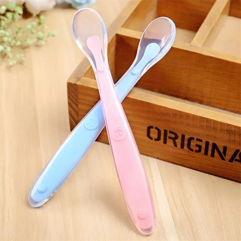

Baby spoon feeding silicone kids flatware feeder handle tablewaere utensils solid infant children learning eating squeeze Solid