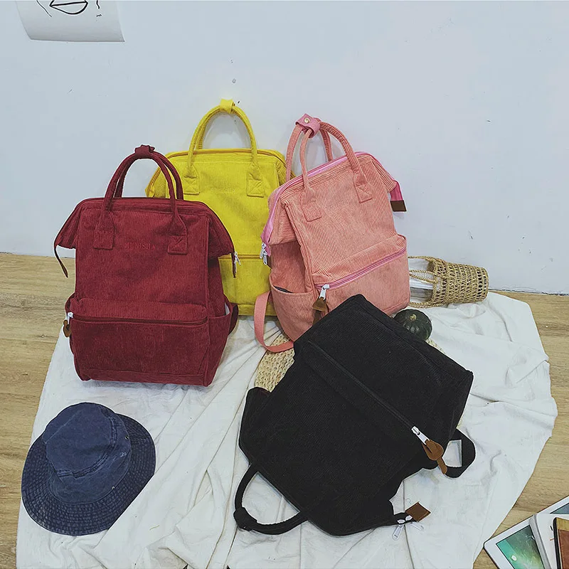 

Backpack Women's Corduroy Home VANWALK Bag Backpack Large Capacity Diaper Bag College Student School Bag Men And Women Travel Ba