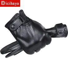 Dicihaya luva masculina de pele de carneiro, luva com tela sensível ao toque para homens, quente para o inverno, manual schuhe plus veludo com frete grátis
