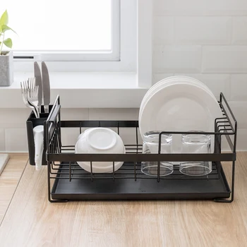 

Kitchen Storage Organizer Dish Drainer Drying Rack Kitchen Sink Holder Tray For Plates Bowl Cup Tableware Shelf Basket Black