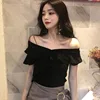 Women White Blouses Off Shoulder Sexy Summer Slim Fit Elegant Tops Female Slash Neck Ruffle Shirt Tops 4