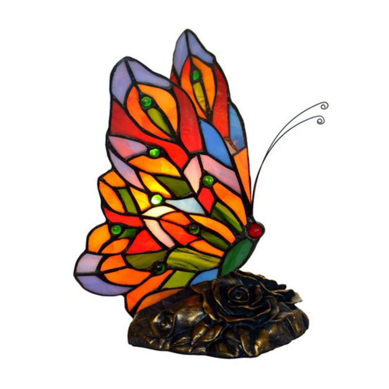 Цветное Стекло Цвет; маленькое платье с цветочным узором Tiffanylamp милые Тиффани лампа-Стрекоза Настольный декоративный ночной Светильник Детские светодиодный ночной Светильник