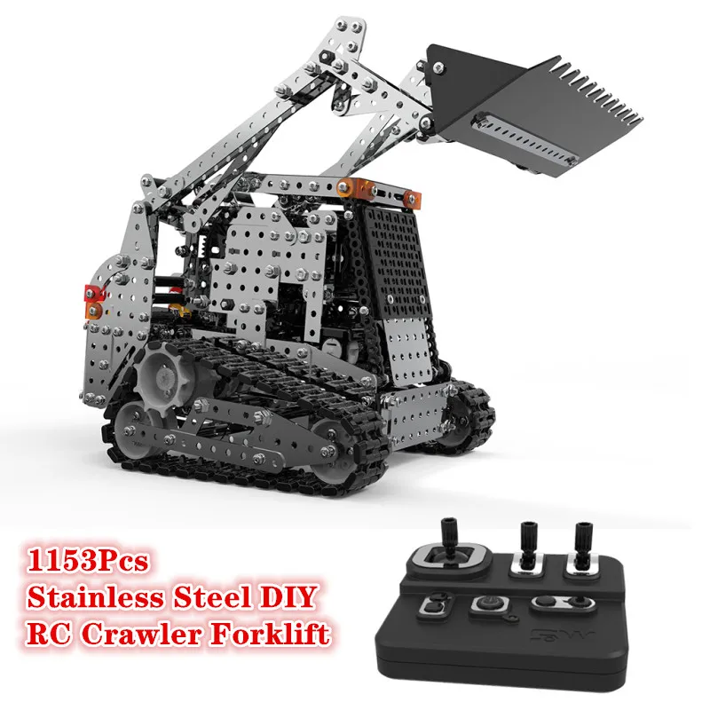 

New Alloy RC Car 2.4G 10CH 1153Pcs Stainless Steel Building Blocks DIY RC Crawler Forklift Model Blocks RC Toys For Children Gif