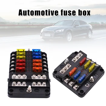 

12V 32V Plastic Cover Fuse Box Holder M5 12 Stud with LED Indicator Light 6/12 Ways Blades for Car TD326