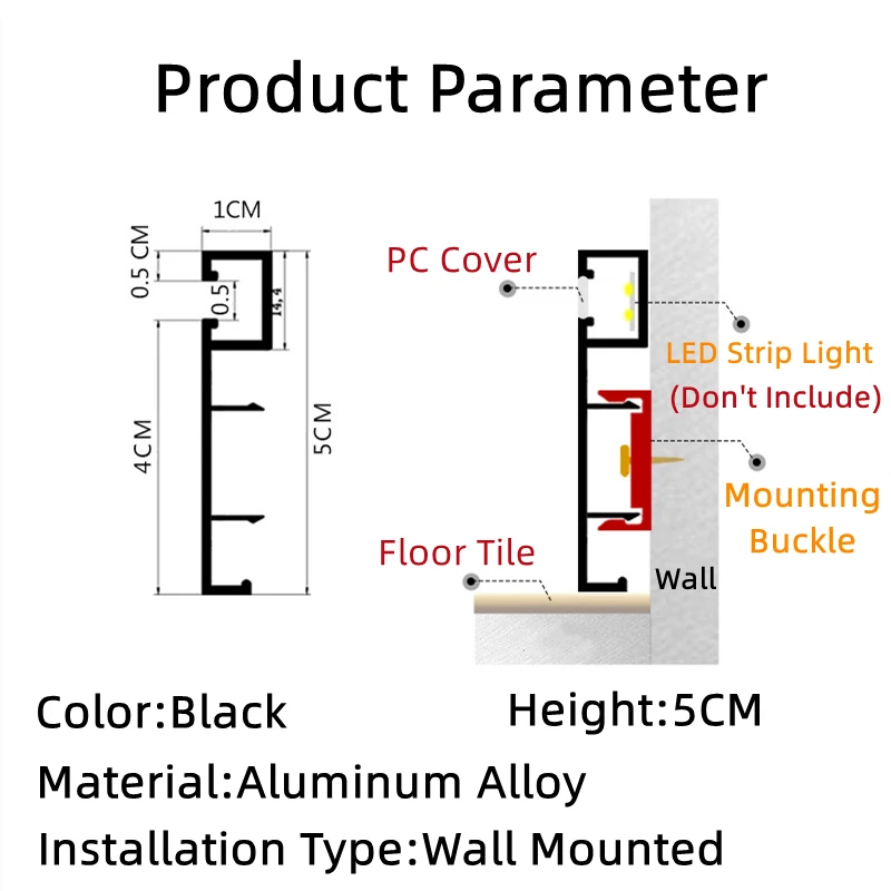 Barra de luz led invisível h50mm, lâmpada