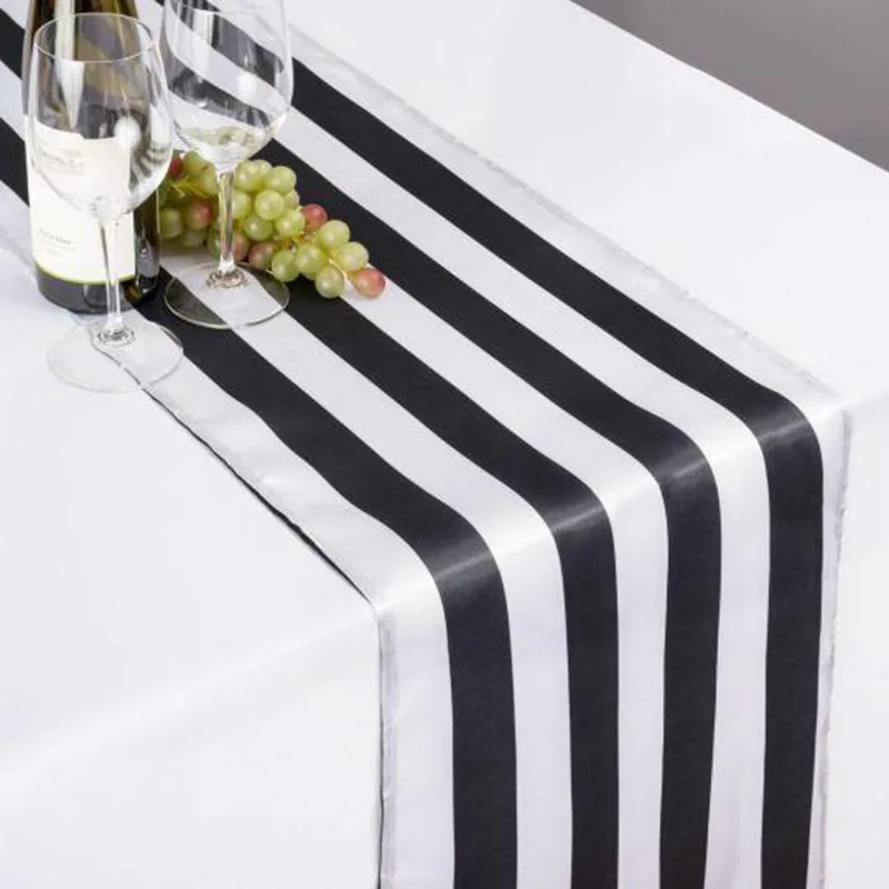 

New Style Printing Silk Fabrics Table Runner Modern Minimalist Black And White Stripes Table Runner Fabric Wedding Tablecloth