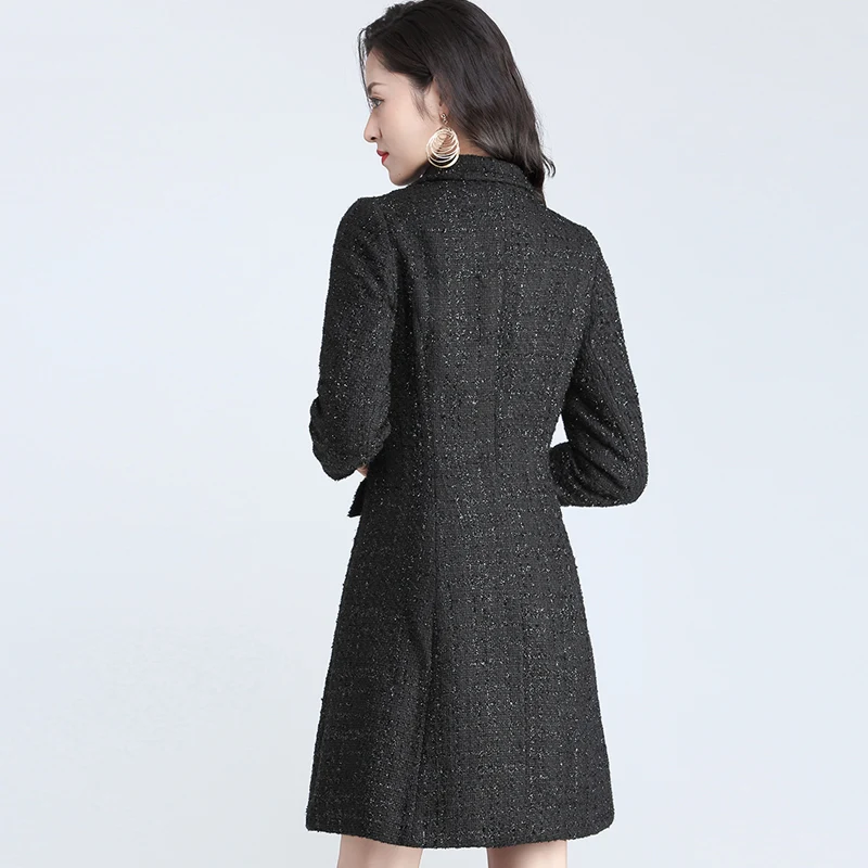 price cut  Tweed jacket Black Bright silk fabric spring / autumn / winter women's jacket lapel Business ladies